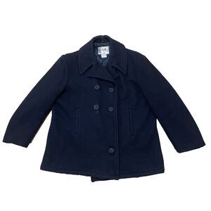 VINTAGE Fox Knapp Pea Coat Mens 46 Black Double Breasted Quilt Lined Made in USA